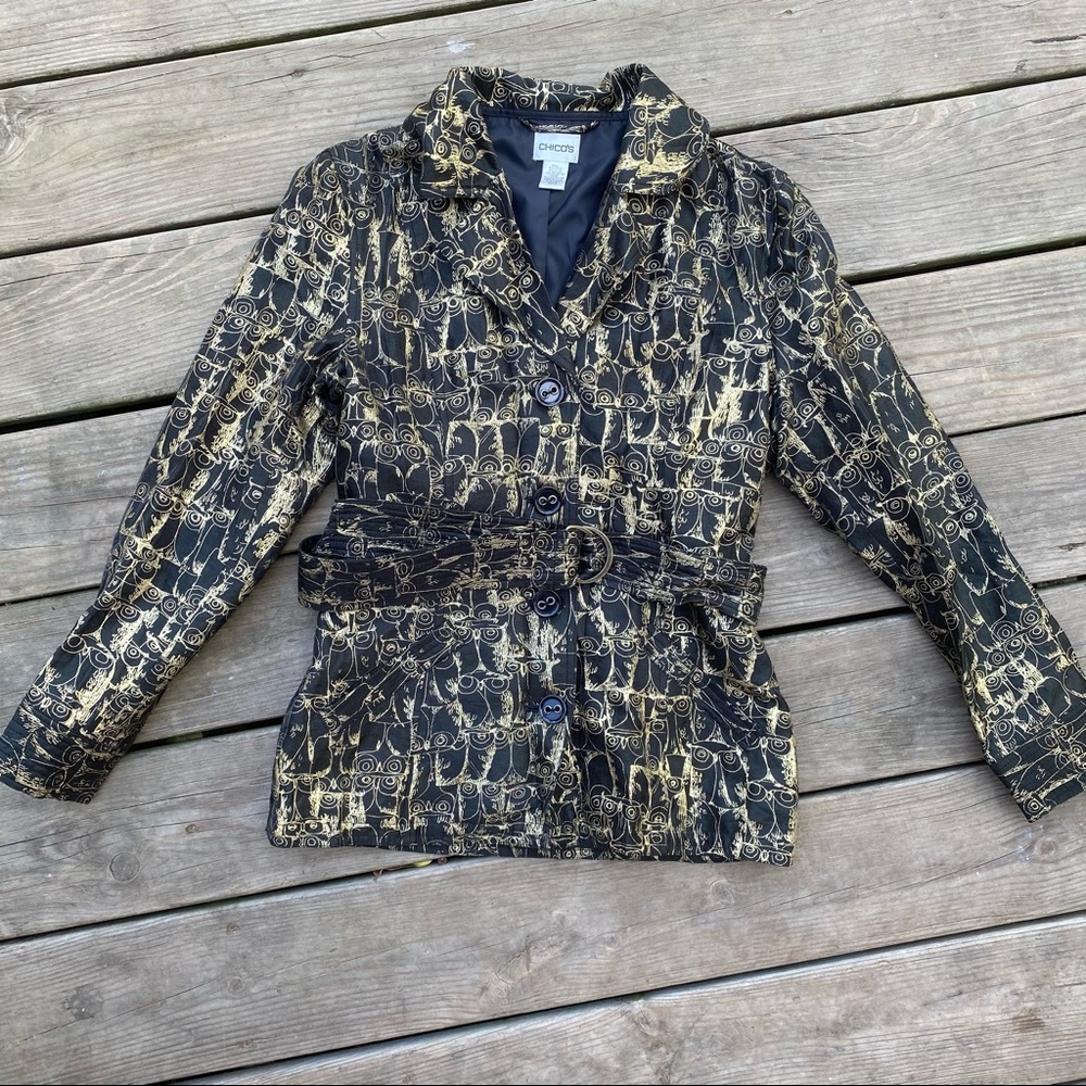 Black Blazer with Gold Owl Detailing